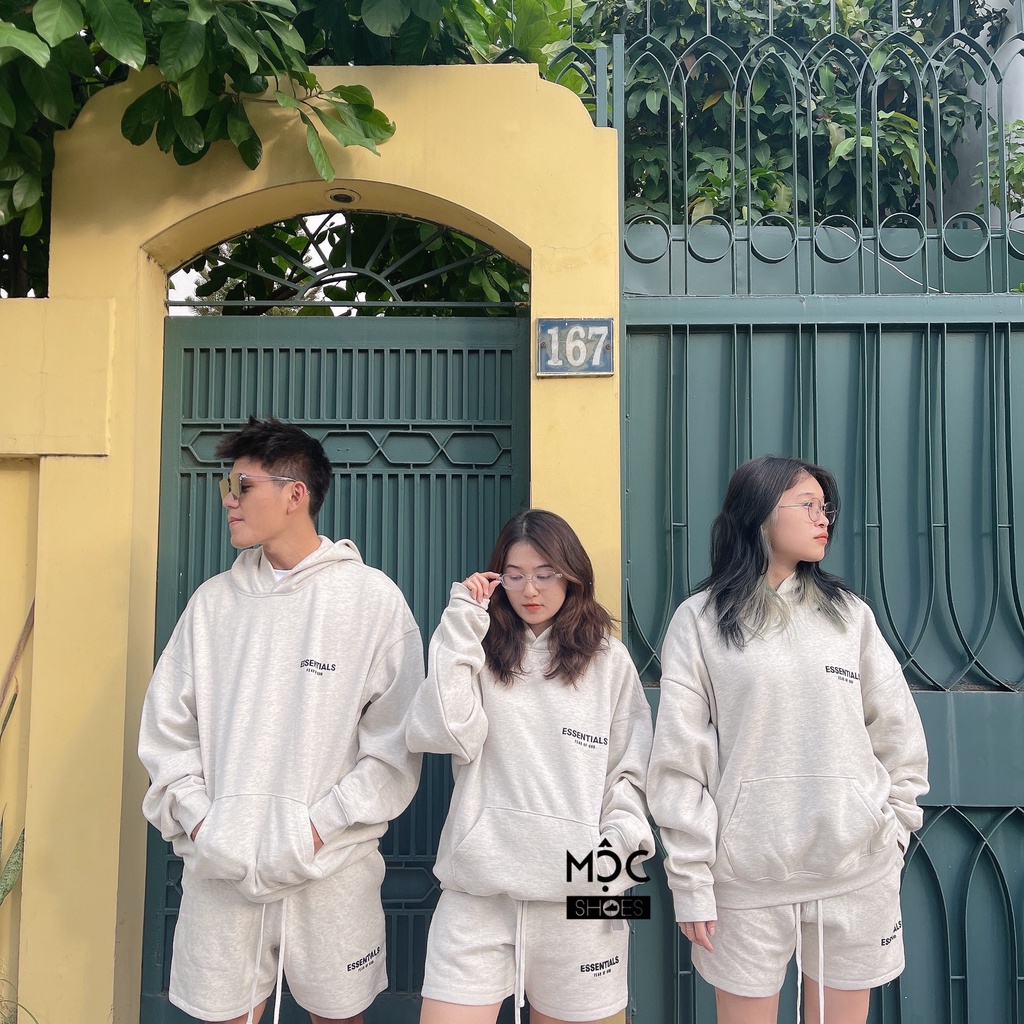 [CHÍNH HÃNG] Áo khoác Hoodie tay dài Fear Of God Essensial màu Oatmeal Xám Trắng SS22