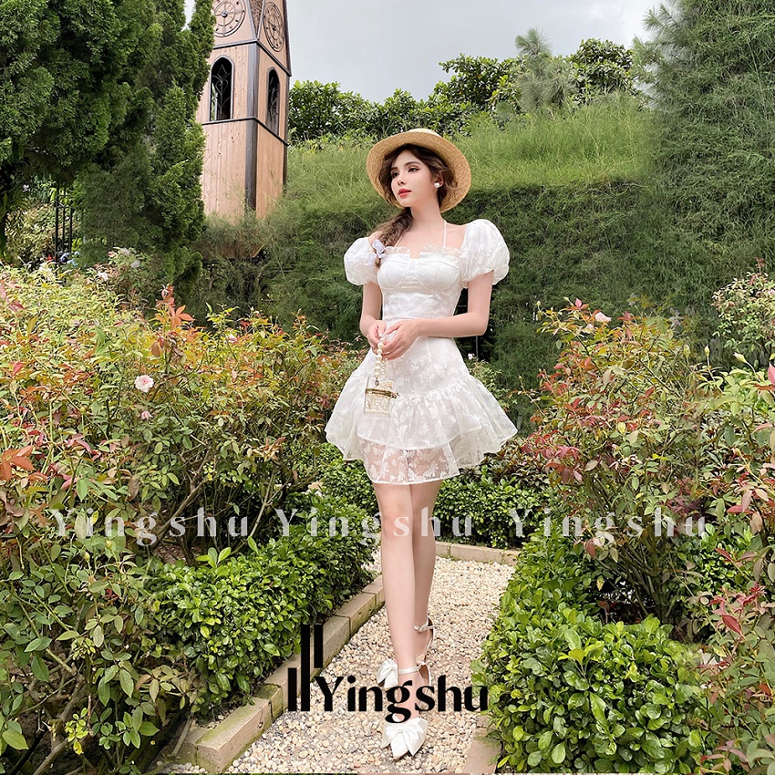 Đầm trắng đi tiệc cưới thiết kế dáng xòe, tay phồng hai cách mặc - Killy