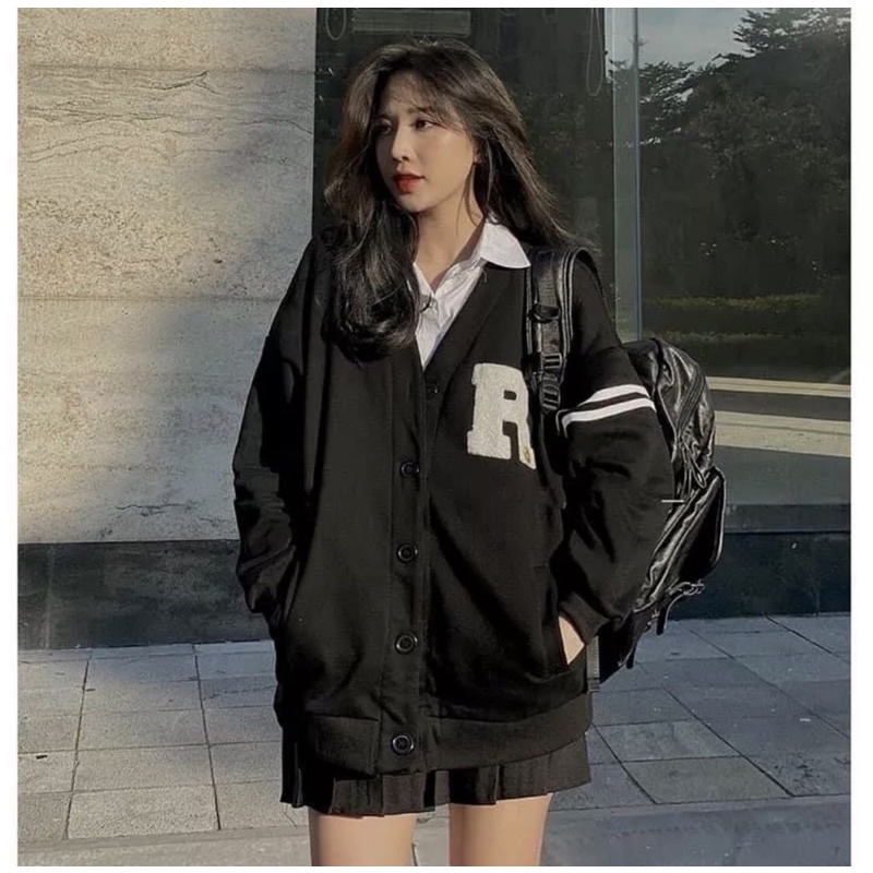 [ kèm Ảnh Thật] Áo Khoác Cardigan chữ R Phong Cách Hàn Xẻng Chất Vải Nỉ Dày [Có Ảnh Áo Thật]