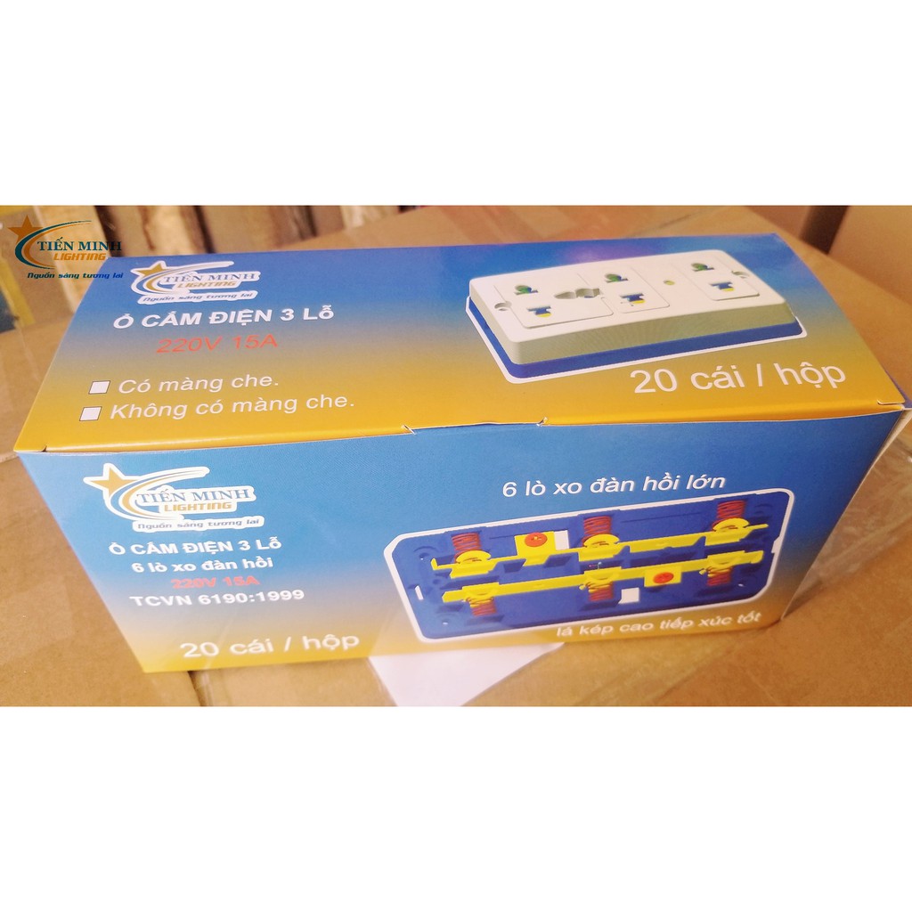 Ổ CẮM 3 LỖ TIẾN MINH CÓ MÀNG CHE