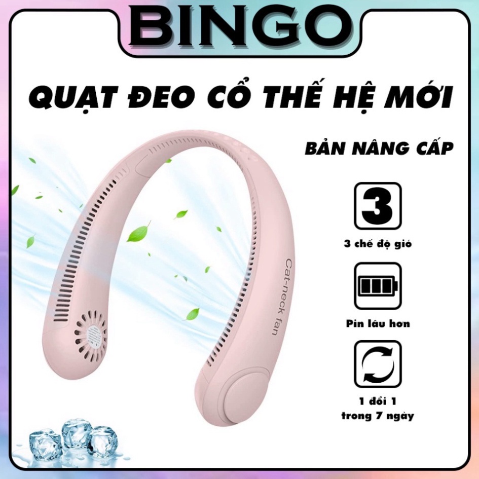 Quạt đeo cổ mini không cánh tích điện 3-5h thông minh tiện lợi, dáng thể thao siêu phẩm mùa hè 2022 Q3