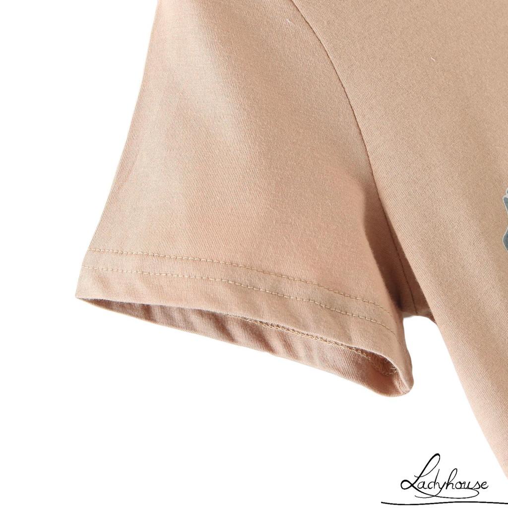 Áo thun tay ngắn cổ tròn in chữ phía trước phong cách vintage dành cho nữ