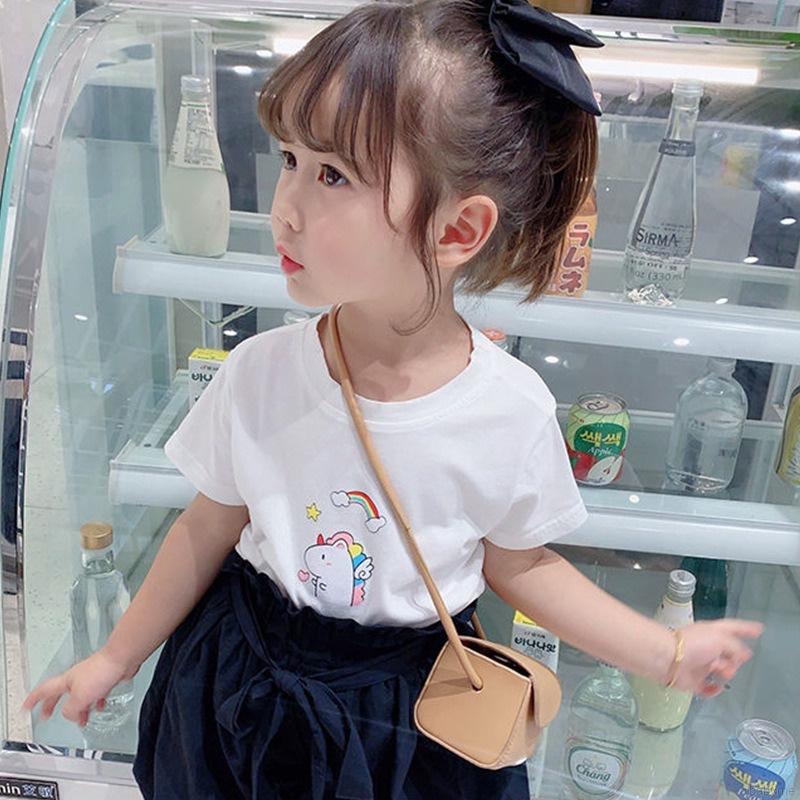 Áo thun tay ngắn chất liệu cotton in họa tiết hoạt hình phong cách Hàn Quốc dành cho bé gái