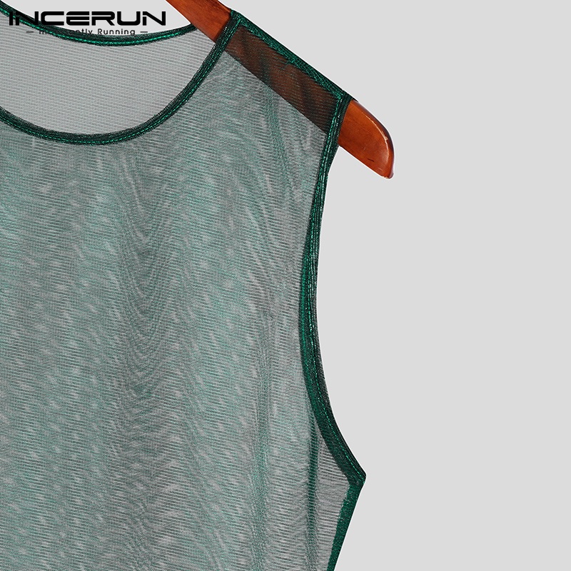 Áo croptop INCERUN sát nách thiết kế xuyên thấu thời trang mùa hè quyến rũ cho nam