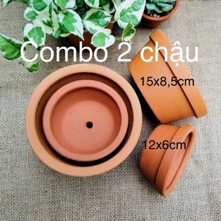 Combo 2 chậu đất nung trồng cây - chậu đất nung tô 7x15