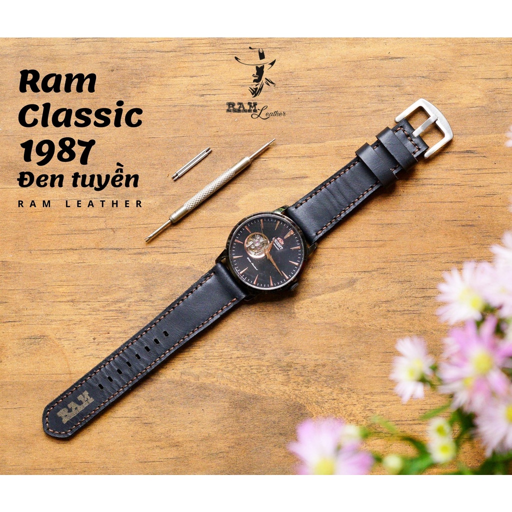 Dây Đồng Hồ Da Bò RAM Leather Đen - RAM Classic 1987 Bền Đẹp