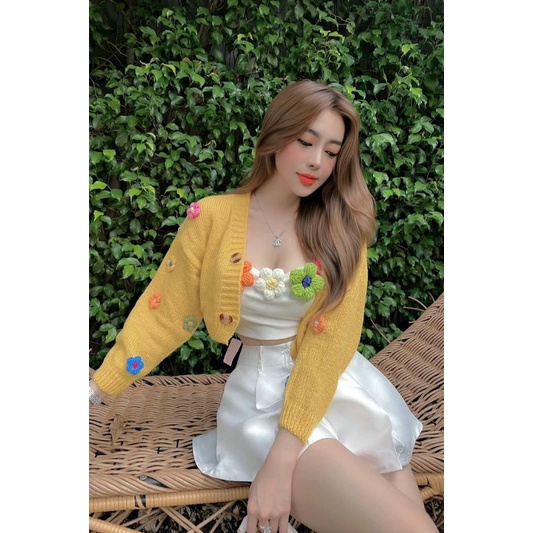 Áo hai dây gắn hoa xinh thêu len☘️☘️☘️☘️uk alohashop91