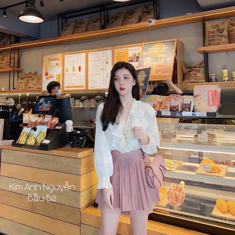 Chân váy ly ngắn pha chân voan