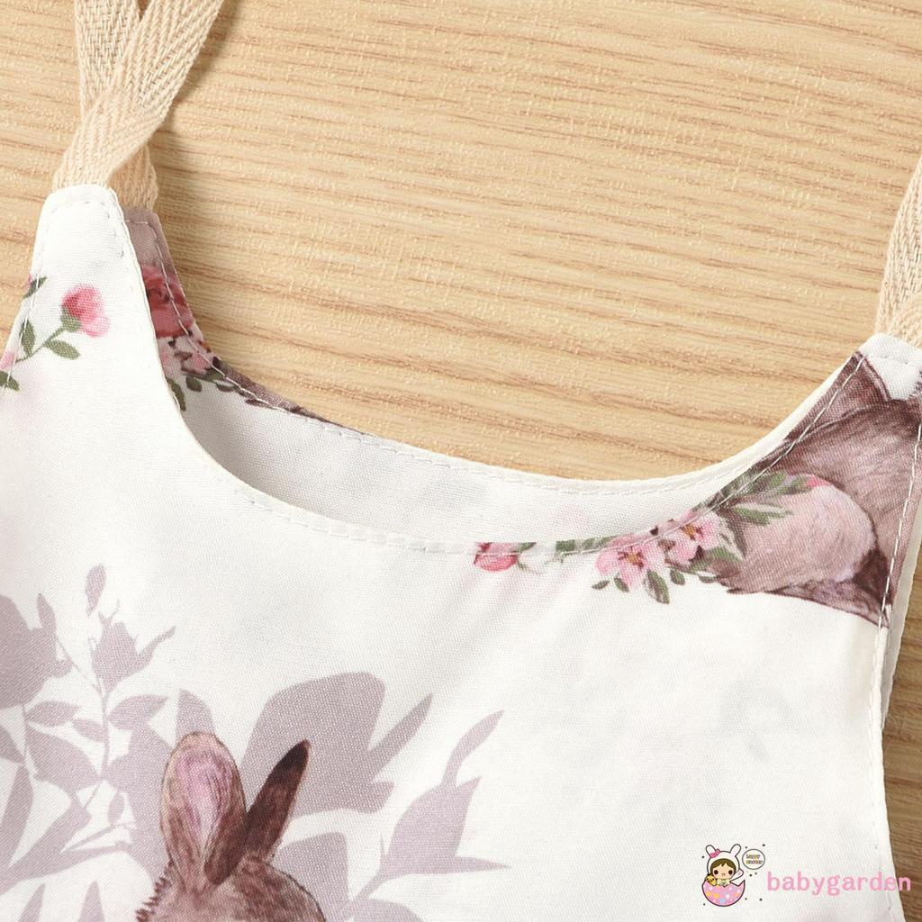 Áo Liền Quần Cổ Tròn Không Tay In Hoa Cho Bé Gái