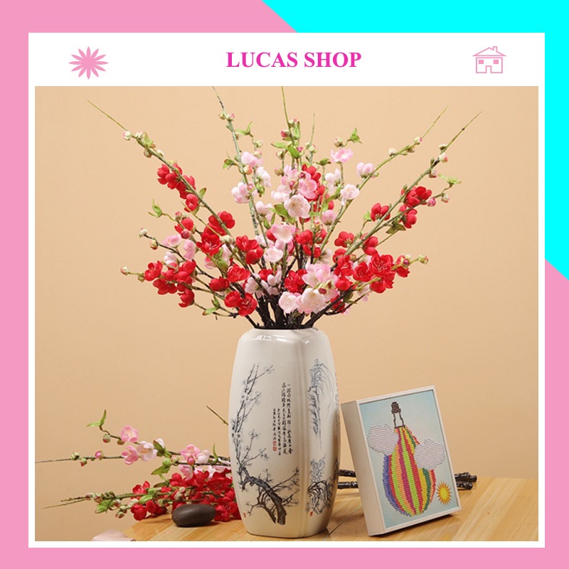 Hoa giả - Hoa Đào nhiều màu sắc cành dài 65cm giống thật trang trí nhà cửa ấm cúng, rực rỡ