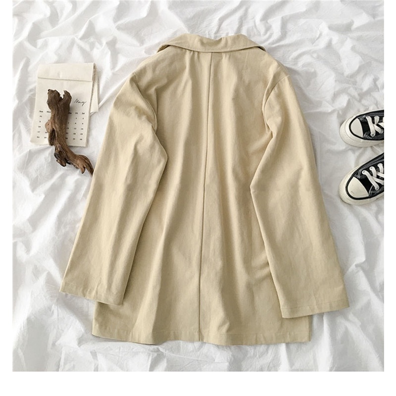 Áo khoác blazer kaki trơn phong cách retro Hàn Quốc 2 màu be, đen