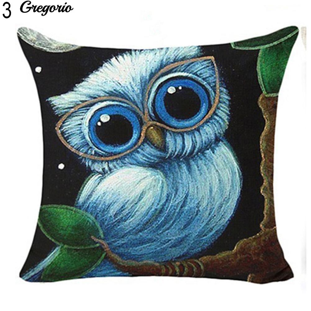Gre Cute Owl Pattern Pillow Case Bed Sofa Throw Cushion Cover Pillowcase Decor