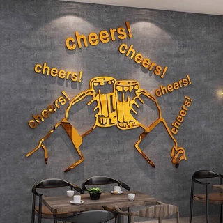 Tranh dán tường mica dán nổi cheers gold trang trí quán nhậu, lẩu nướng, đồ ăn vặt, bia