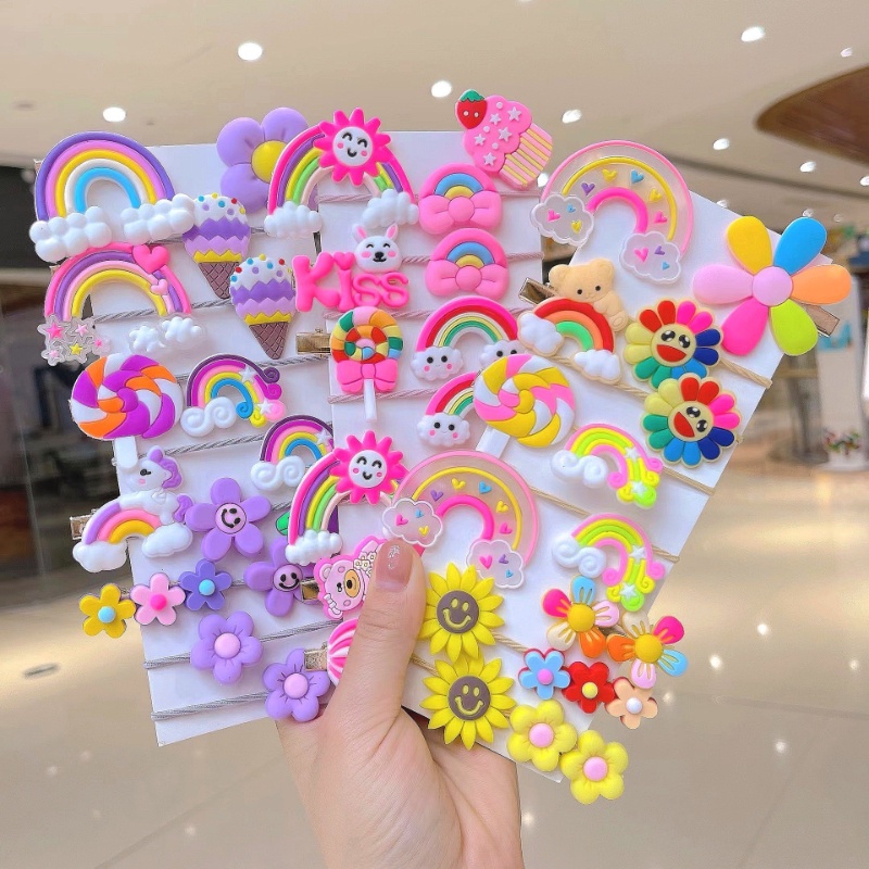 Dây Buộc Tóc Cao Su Họa Tiết Hoạt Hình Màu Cầu Vồng Phong Cách Hàn Quốc Dễ Thương Cho Bé Gái