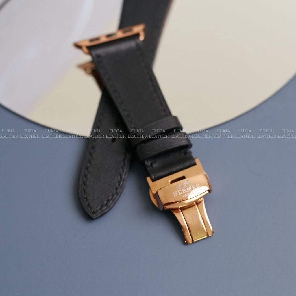 Dây da thủ công Swift Đen dành cho Apple Watch, đồng hồ thông minh, đồng hồ cơ