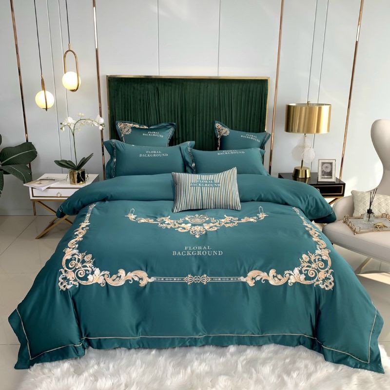 Bộ chăn ga gối Lụa hoàng gia tím bo chun 1m6x2m