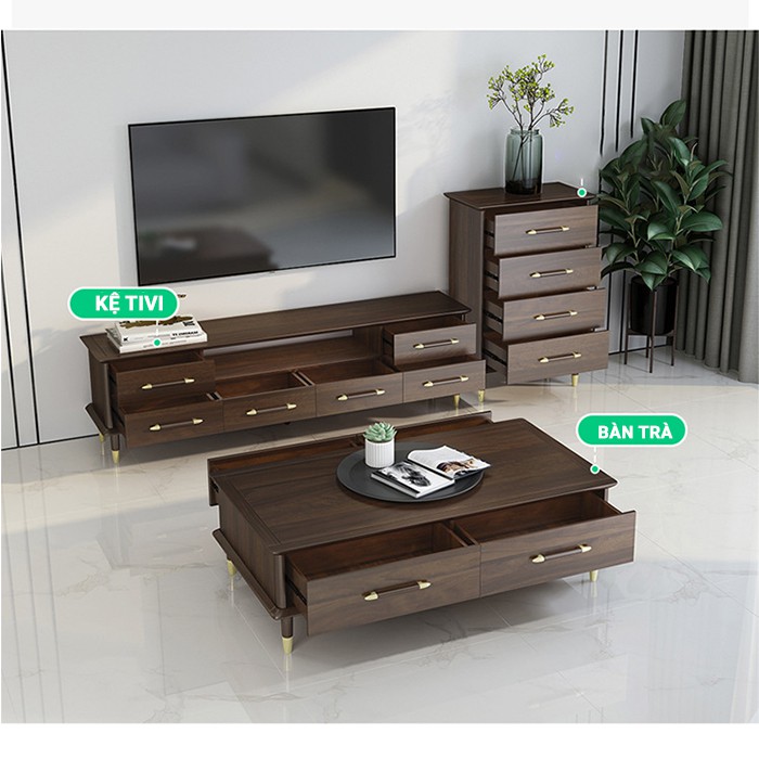 🌟LUXURY🌟  Combo kệ Tivi bàn trà, Kệ Tivi bàn trà phòng khách LUX-KTV08 9386 STORE