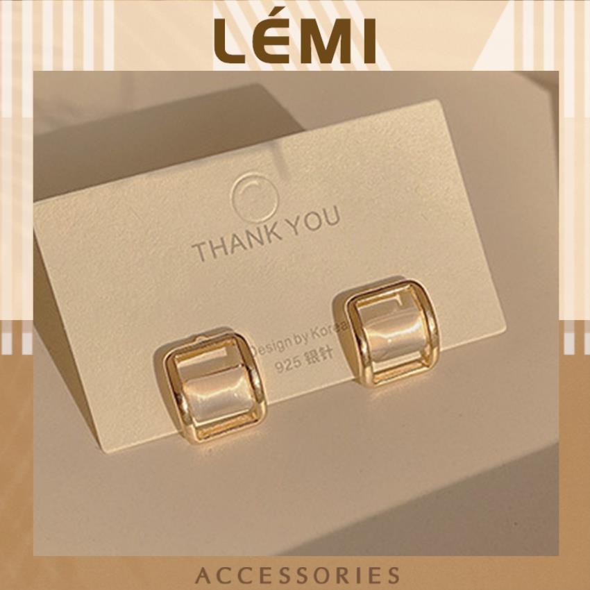 Bông tai hình vuông hoa tai đính đá cute chất liệu bạc S925 phong cách Hàn Quốc, Lemi Accessories