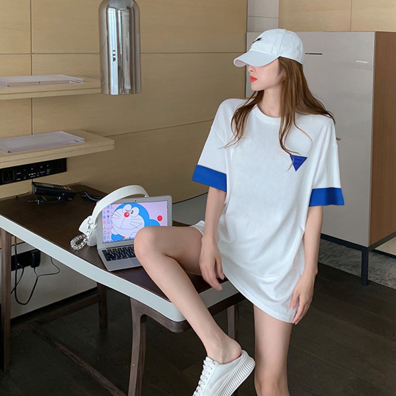 Áo Thun Tay Ngắn Dáng Rộng Màu Sắc Tương Phản Phong Cách Hàn Quốc Thời Trang Mùa Hè Cho Nữ