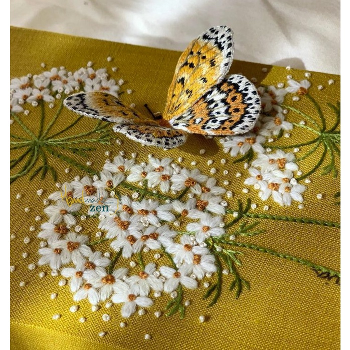 Set nguyên liệu tự thêu Hoa Butterfly Vintage Forget me not Hand Embroidery DIY kim, vải, chỉ, khung căng - ZEN Handmade