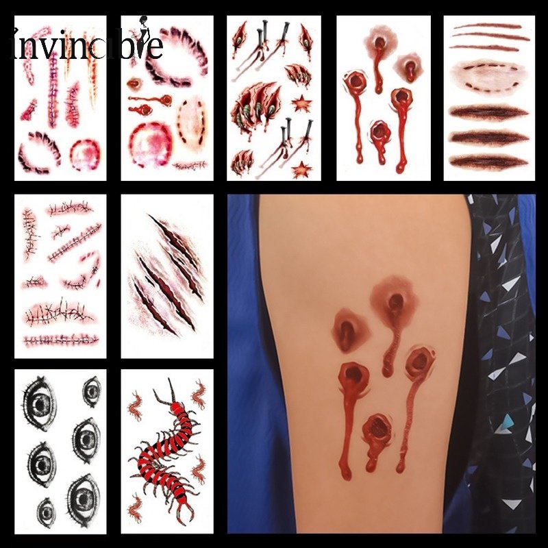 1 Tờ Miếng Dán Hình Xăm Giả / Vết Sẹo Kinh Dị Trang Trí Nghệ Thuật Cơ Thể Dịp Halloween DIY