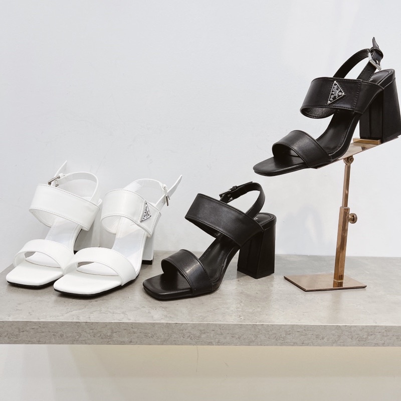 Sandal cao gót vuông pra da quai bản to fullbox