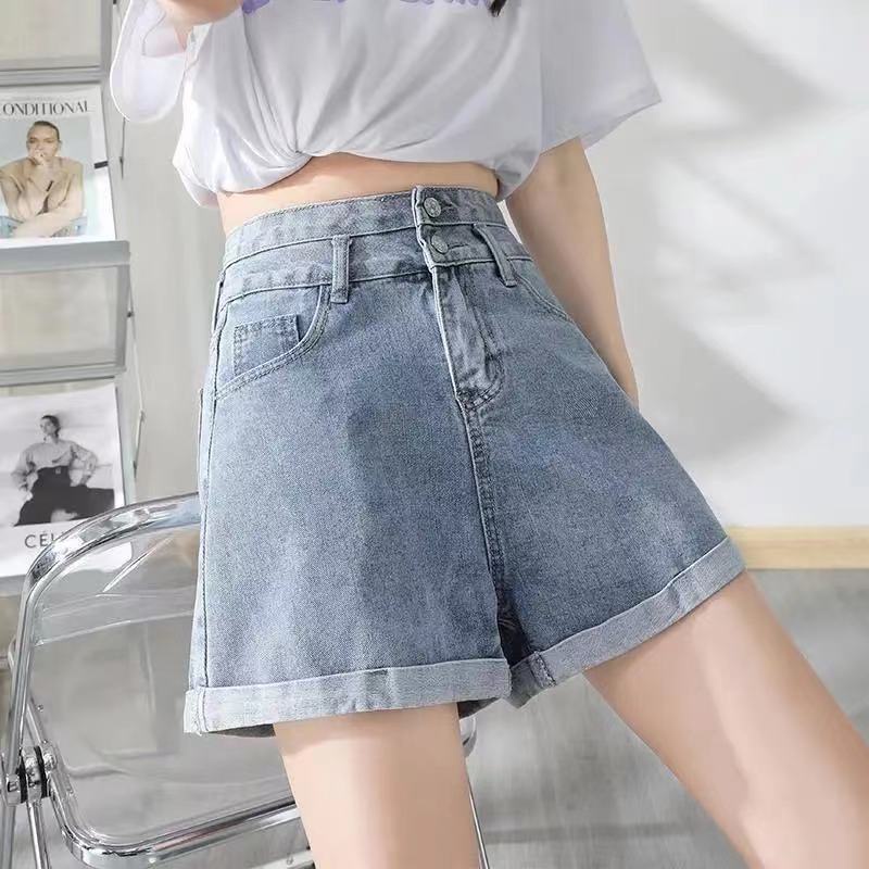 Quần Short Denim Lưng Cao Ống Rộng Mềm Mại Thời Trang Mùa Hè 2022 Phong Cách Hàn Quốc Cho Nữ