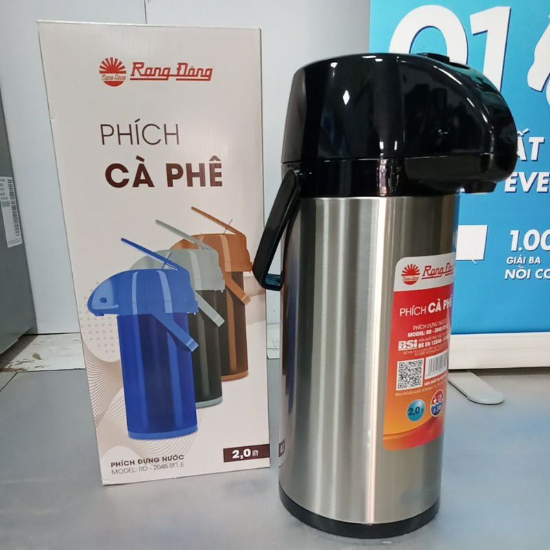 phích pha cà phê RẠNG ĐÔNG inox dung tích 2l có cần bơm nước