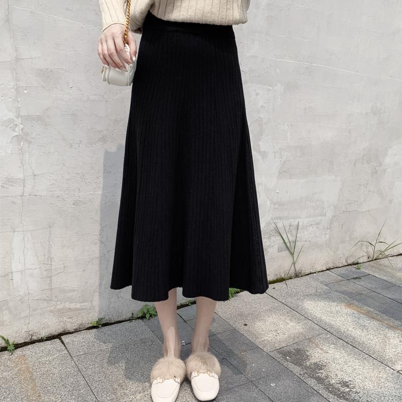 [ Mã 11FASHIONSALE1 giảm 10K đơn 50K ] Chân Váy Len Lưng Cao Màu Đen Thời Trang Thu Đông Cho Nữ 2021mid | BigBuy360 - bigbuy360.vn