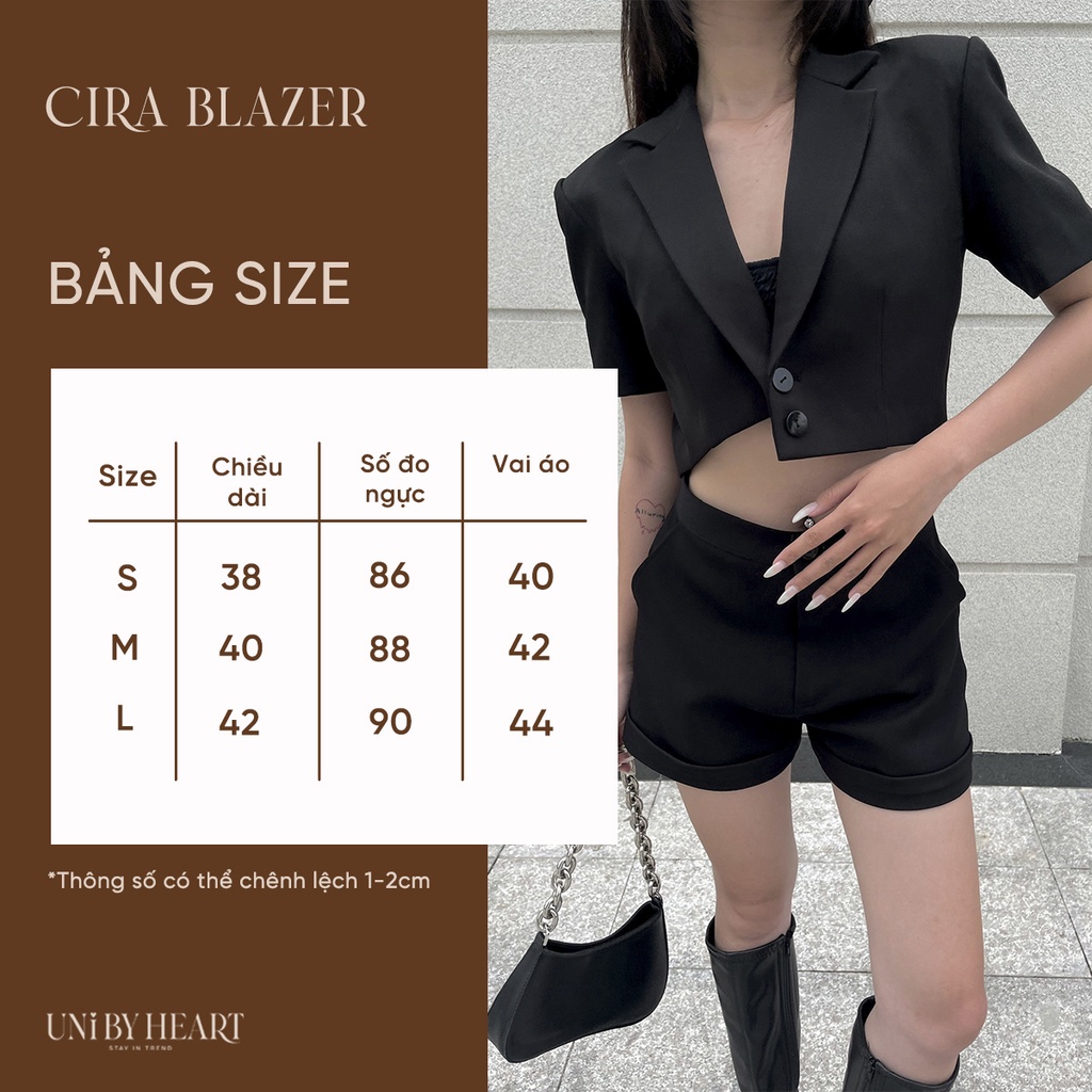 Áo blazer nữ Cira Blazer SMI013 dáng ngắn, thiết kế vạt lệch lạ mắt - Uni By Heart | BigBuy360 - bigbuy360.vn