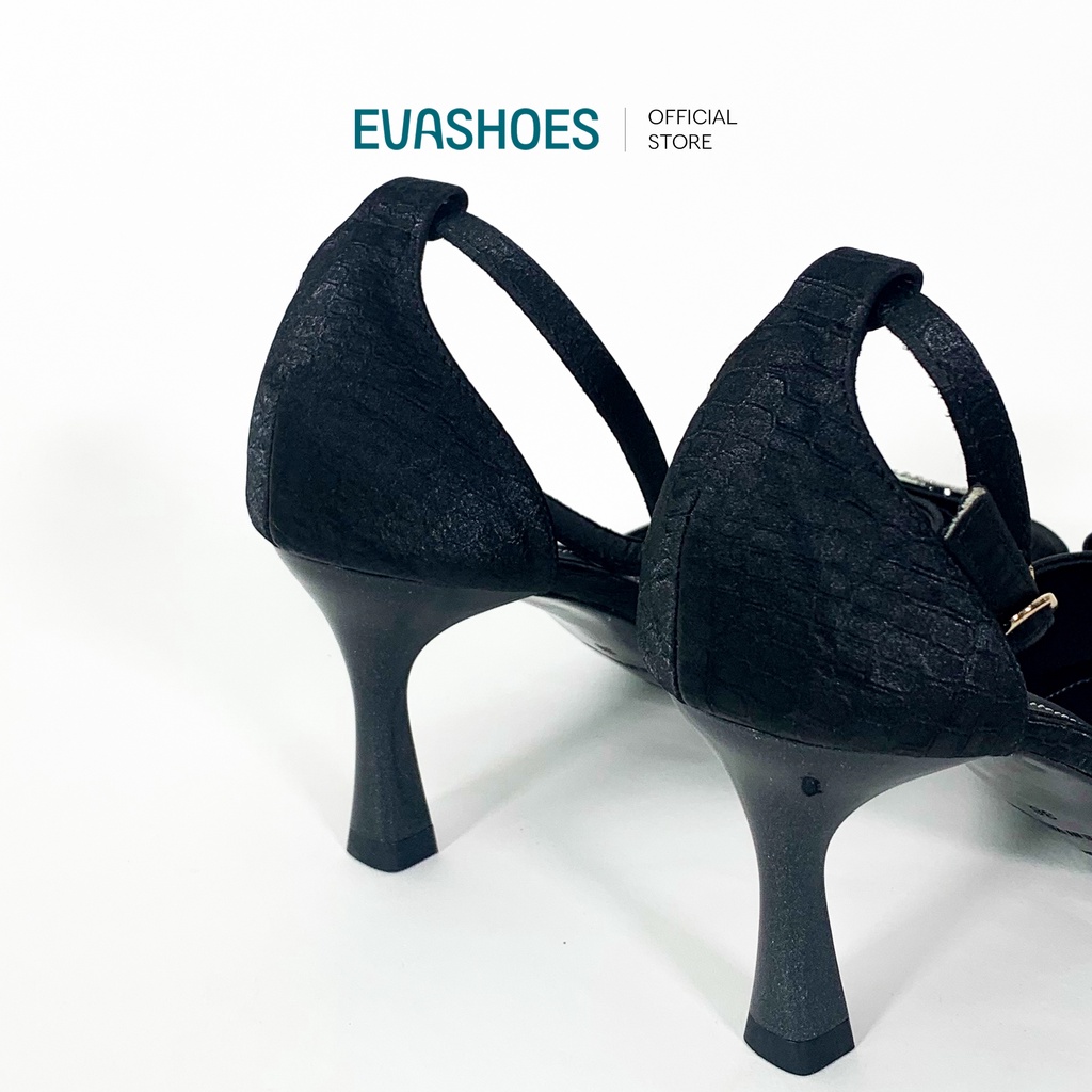 Giày Sandal Bít Gót 6 phân khoét eo mũi phối nơ EVASHOES - EVA8839