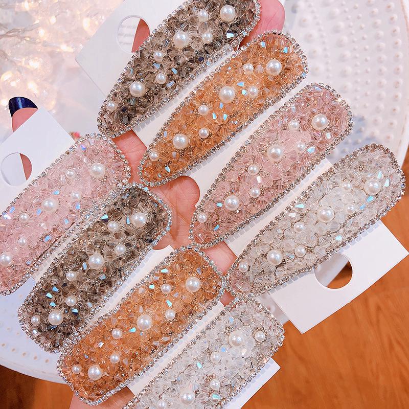 Kẹp tóc hình vuông/giọt nước đính đá và ngọc trai giả vintage