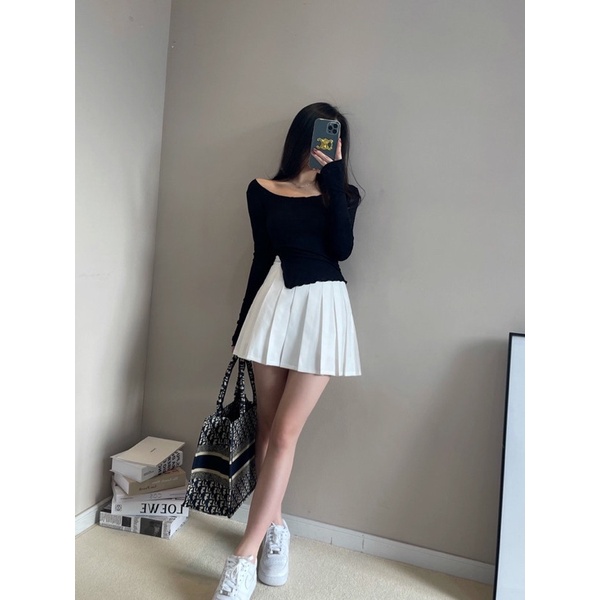 Áo chất tăm xẻ vạt tay dài 3 màu cá tính form ôm | BigBuy360 - bigbuy360.vn