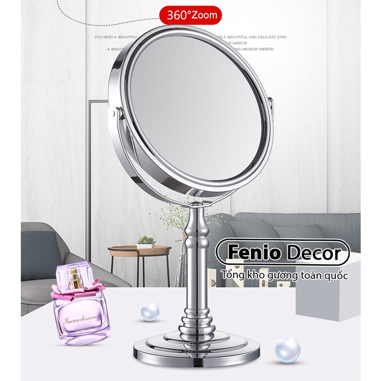 Gương trang điểm để bàn FENIO DECOR lật xoay 360 độ 2 mặt Chất liệu inox không rỉ cao cấp