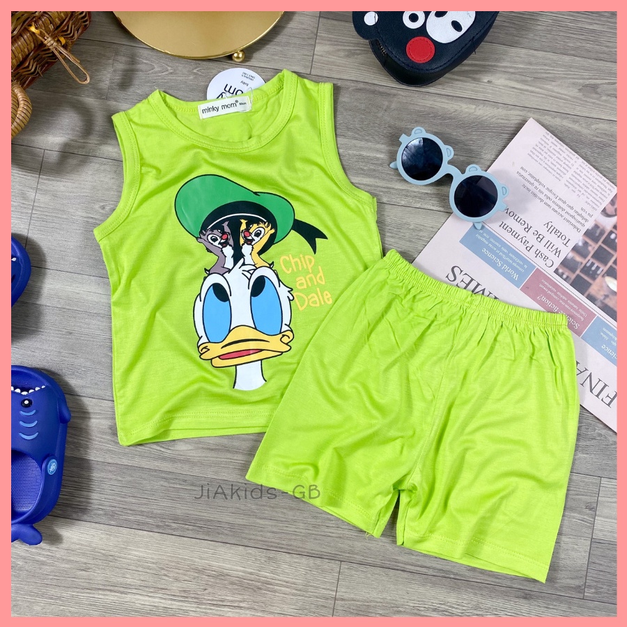 Bộ Thun Lạnh Ba Lỗ Cho Bé Trai Bé Gái 8-19kg -BL-IN25 In Hoạt Hình Vui Vẻ Chất Vải Thoáng Mát