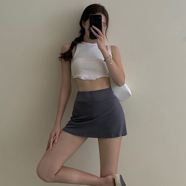 Chân váy COZOKC dáng chữ A lưng cao màu trơn thiết kế dáng ôm thời trang cho nữ