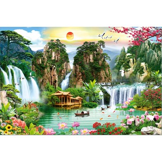 TRANH DÁN TƯỜNG 3D PHONG CẢNH SƠN THUỶ HỮU TÌNH MẪU THIẾT KẾ
