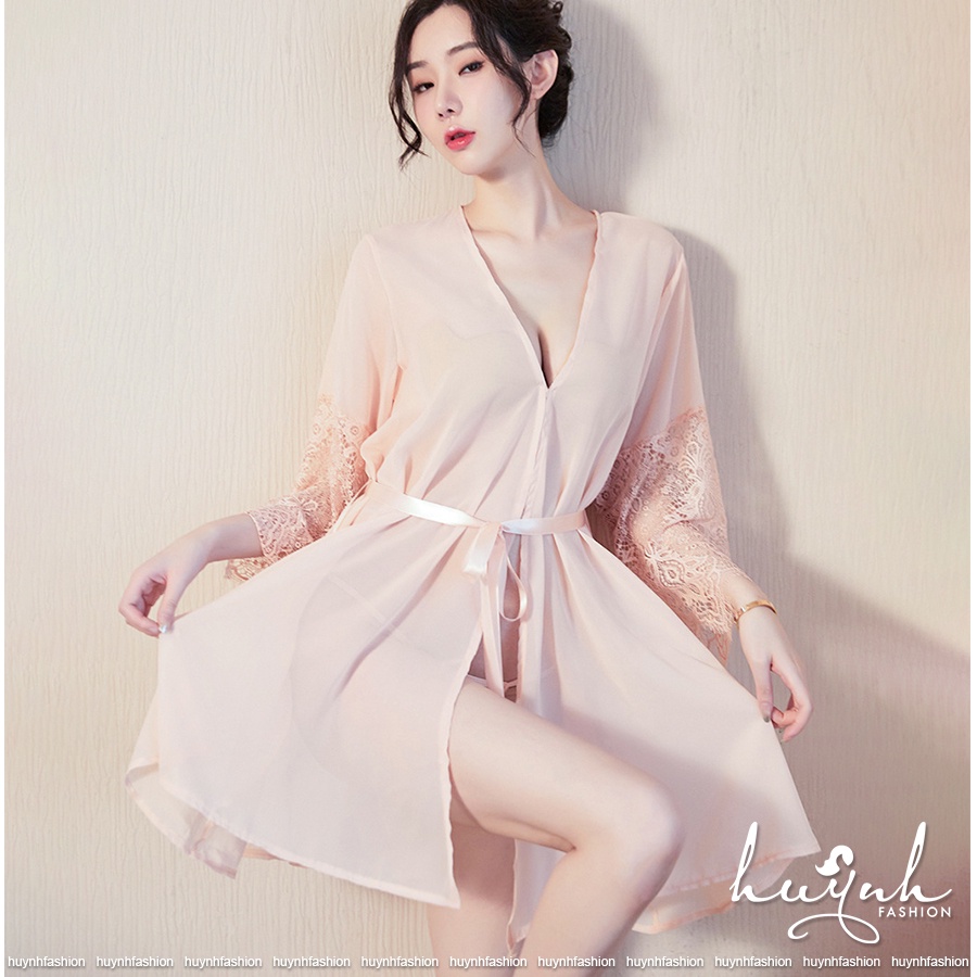 Áo Choàng Ngủ Voan Xuyên Thấu Tay Phối Ren Gợi Cảm - N23 | BigBuy360 - bigbuy360.vn