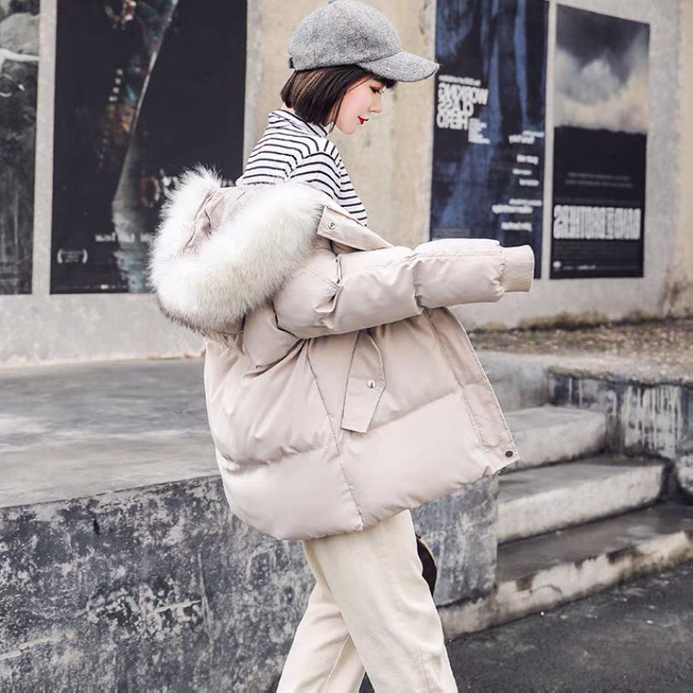 Áo phao nữ Hàn quốc lông vũ chất đẹp quảng châu cao cấp màu đen, kem DAP1 | BigBuy360 - bigbuy360.vn