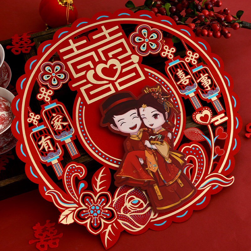 SONG HỶ TRANG TRÍ ĐÁM CƯỚI CHẤT LIỆU GIẤY KIM TUYẾN SANG ĐẸP