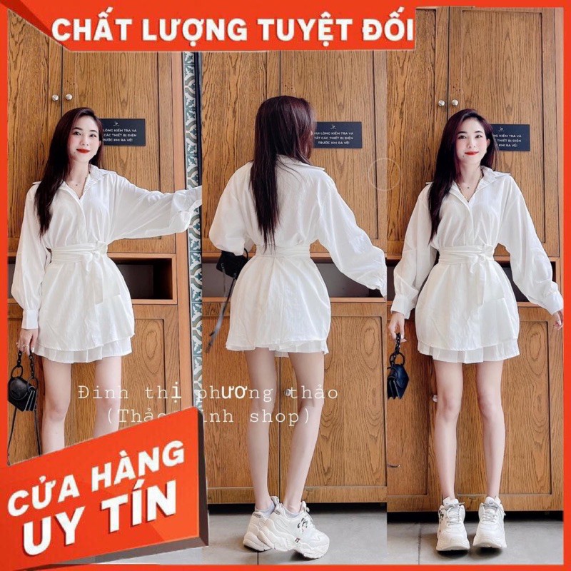 Sét Sơ Mi Dấu Quần Mix Chân Váy Xếp Ly [ 𝐅𝐑𝐄𝐄 𝐒𝐇𝐈𝐏 ] + Kèm Dây Thắt Eo . Chất Đũi Xước Quảng Châu Mềm Mại  ạ