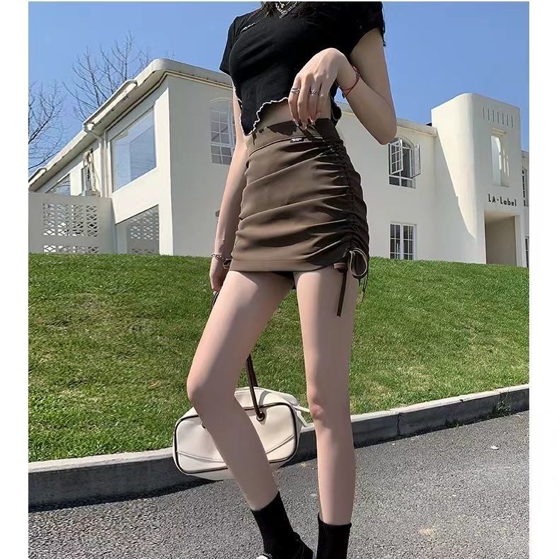 Jiashucheng Chân Váy Ngắn Dáng Chữ a Lưng Cao Phối Dây Rút Thời Trang Mùa Hè Cho Nam Và Nữ