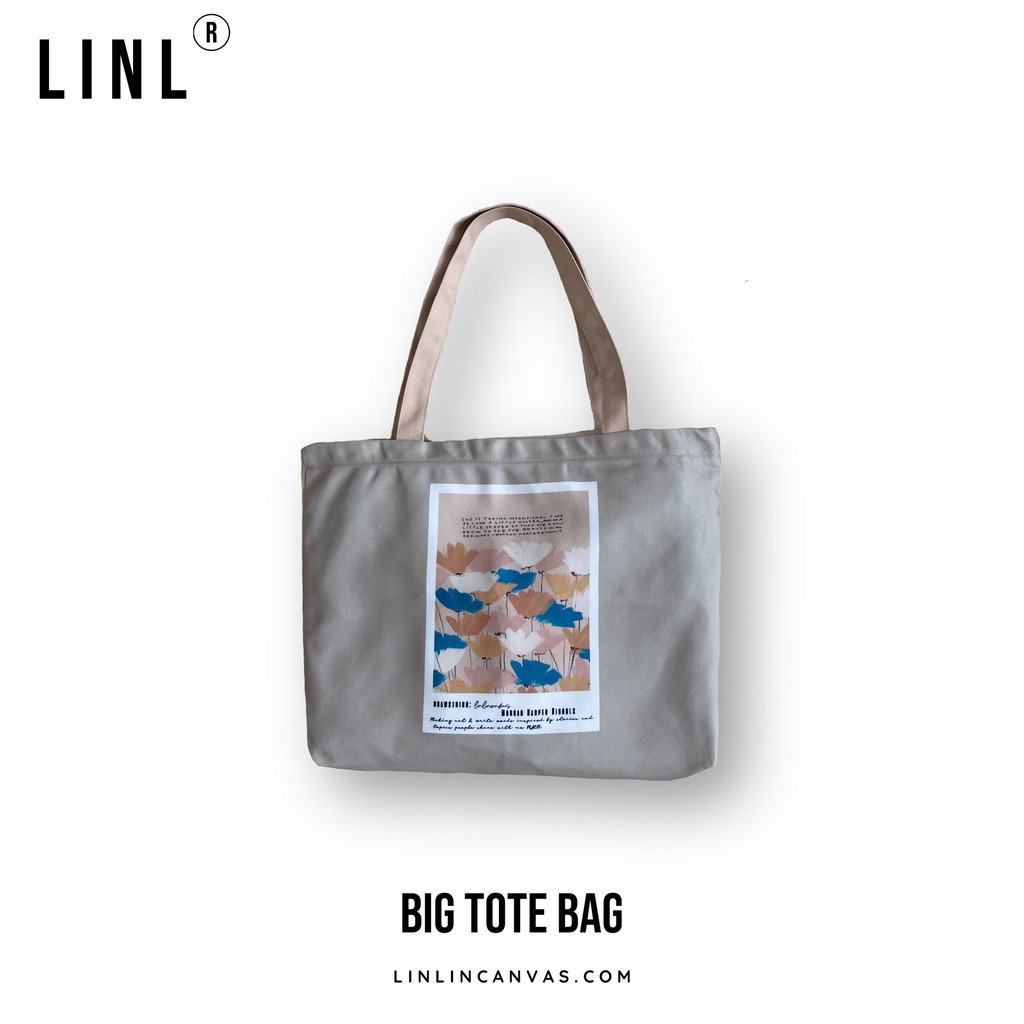 [Mã WABRWB24 giảm 30K đơn 99K] Túi tote lớn nền kem các hoạ tiết - LINLINCANVAS