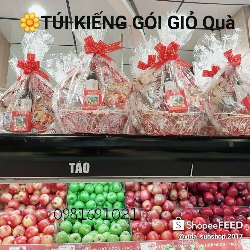 [ComBo] Gói Quà Tết 10 túi kiếng gói quà + 10 Nơ rút  + 10 miếng dán chúc mừng năm mới 2022 Hàng đẹp