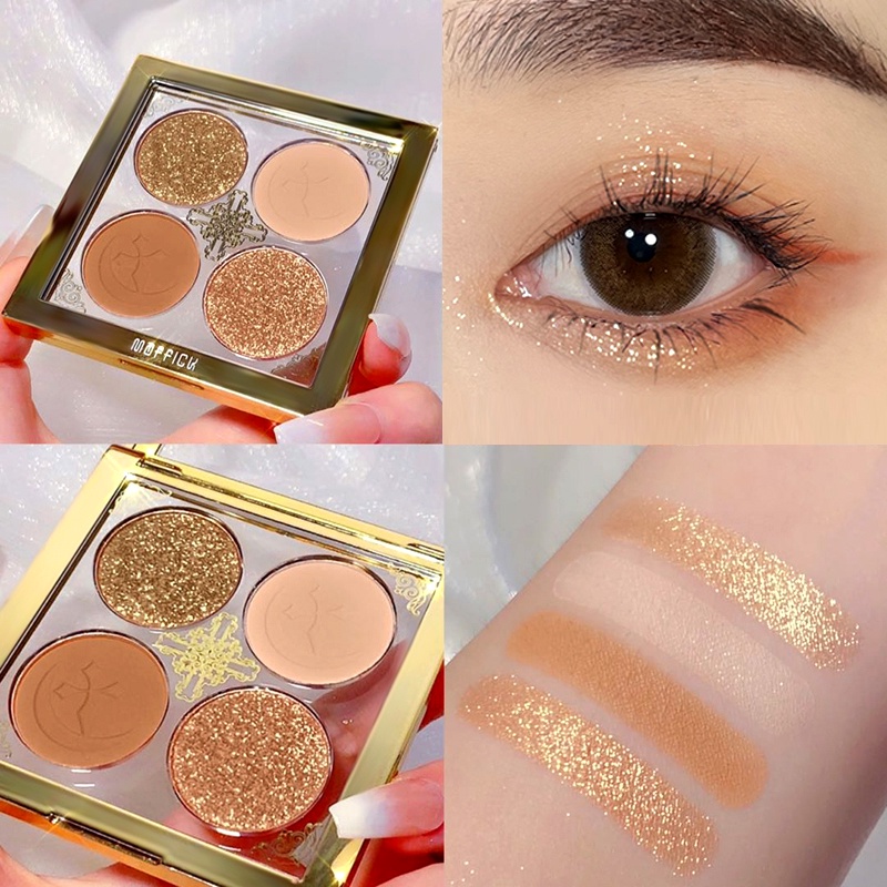 Bảng Phấn Mắt Bốn Màu Sắc Tông Lì/Hiệu Ứng Ngọc Trai Siêu Nhỏ Trang Điểm Xinh Xắn 4 Màu Tùy Chọn Cho Nữ