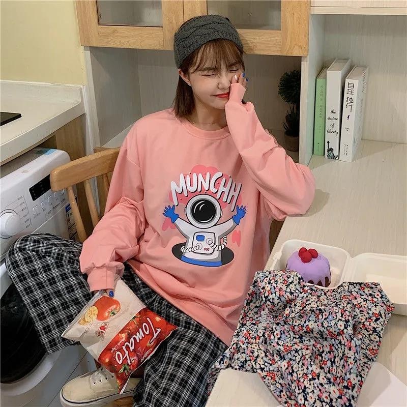 ZHELIHANGFEI Áo Thun Sweater Dáng Rộng In Hình Phi Hành Gia Dễ Phối Đồ