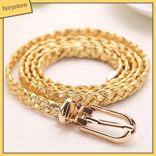 Thắt lưng da PU kiểu dây bện phối khóa kim loại đầy cá tính