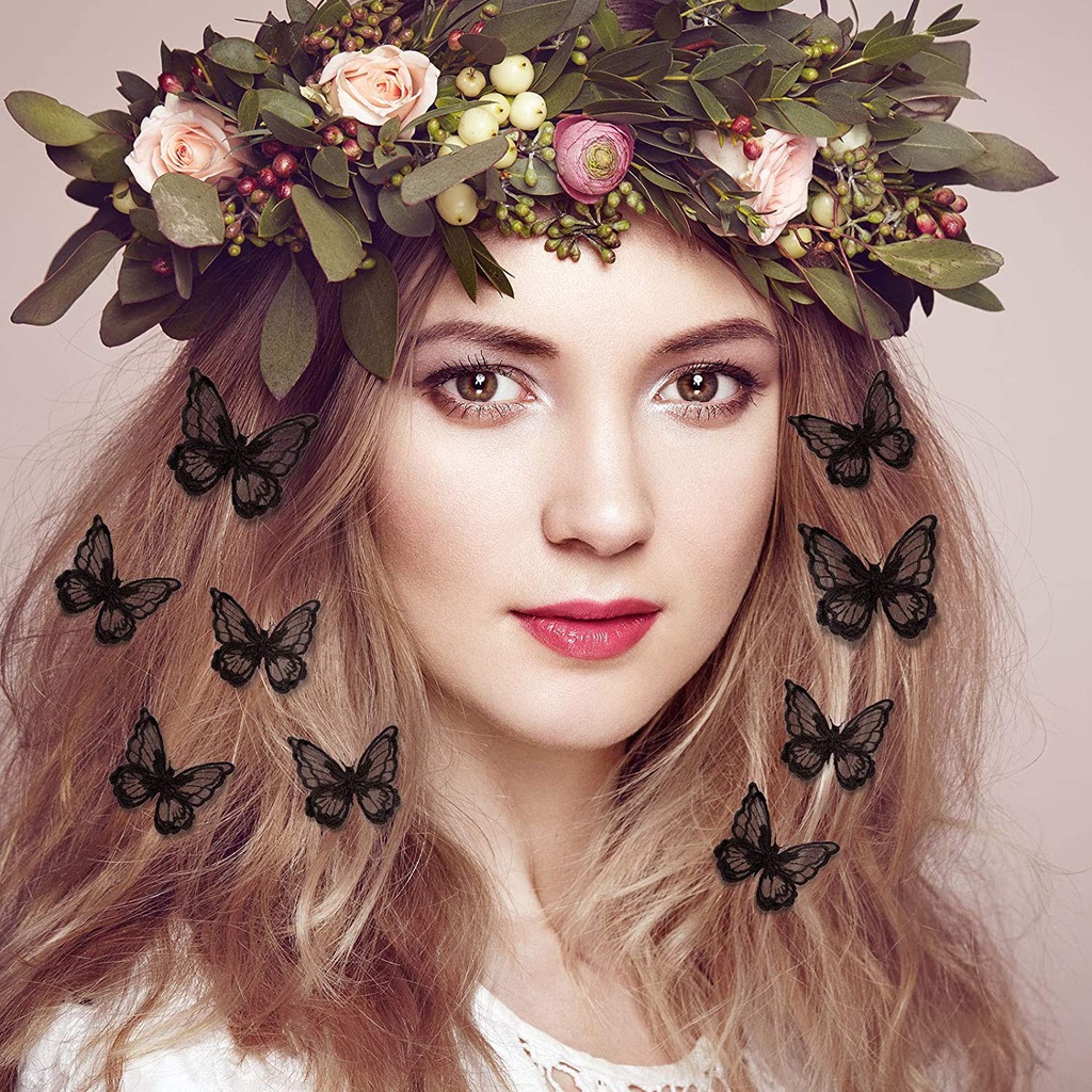 (Hàng Mới Về) Kẹp Tóc Hình Bướm Phối Ren Nhiều Màu Thời Trang Cho Nữ