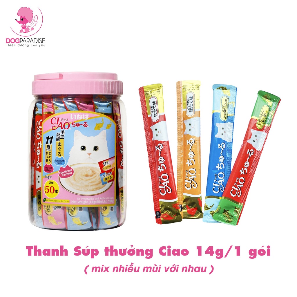 Súp thưởng Ciao Churu thanh lẻ cho mèo xuất xứ Thái Lan giao mix mùi - Dog Paradise