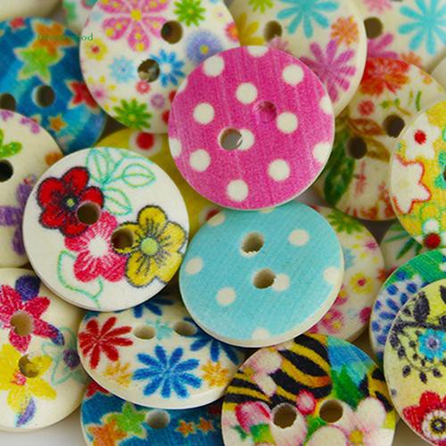 Bộ 100 khuy gỗ 2 lỗ nhiều màu kích thước 15mm
